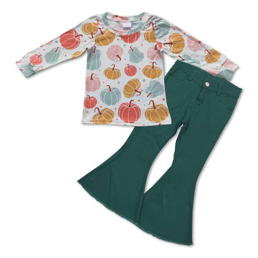 Fall Pumpkin Green Jeans Set