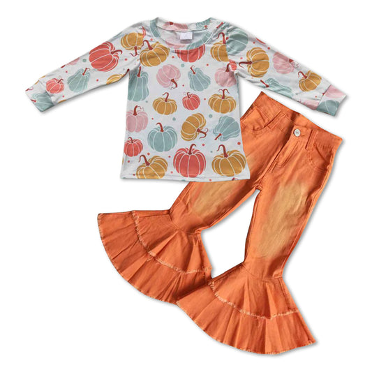 Fall Pumpkin Orange Jeans Set