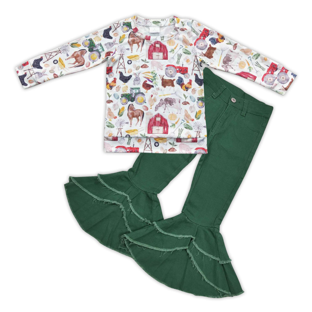 Animal farm Shirt Green double Bell Pants Jeans