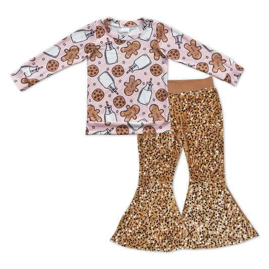 Christmas gingerbread Baby Shirt gold Sequin Bell Pants