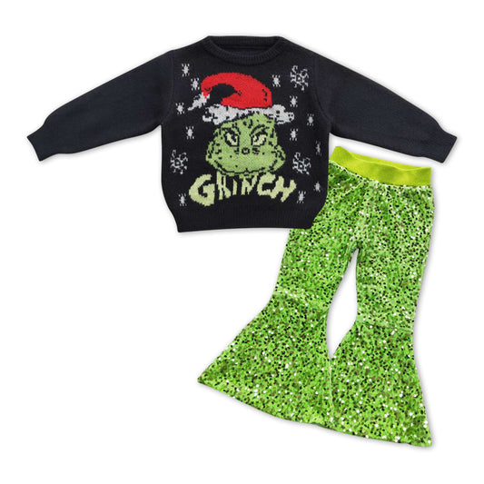 Christmas Sweater Green  Bell Pants Jeans