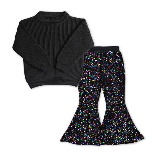Black Sweater Sequin Bell Pants Jeans
