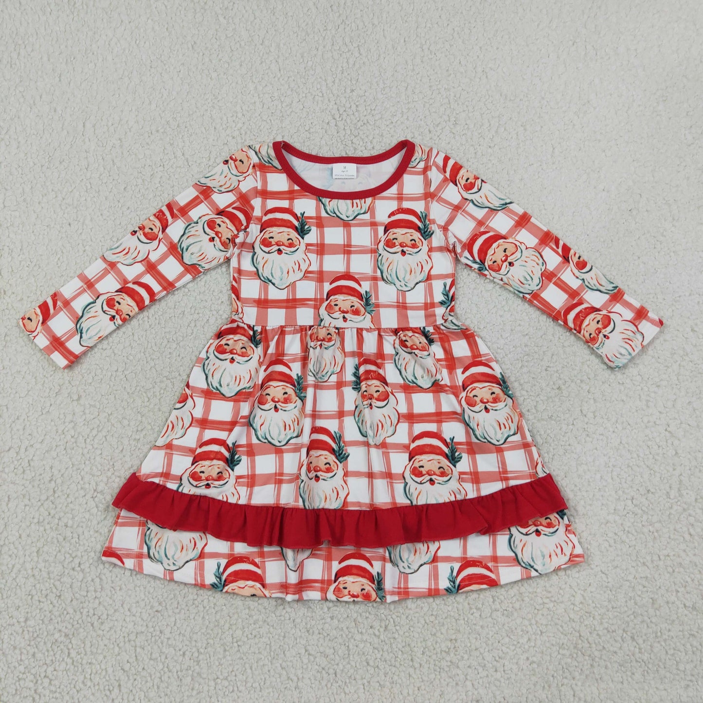 GLD1710 Christmas Santa Plaid Girl's Dress