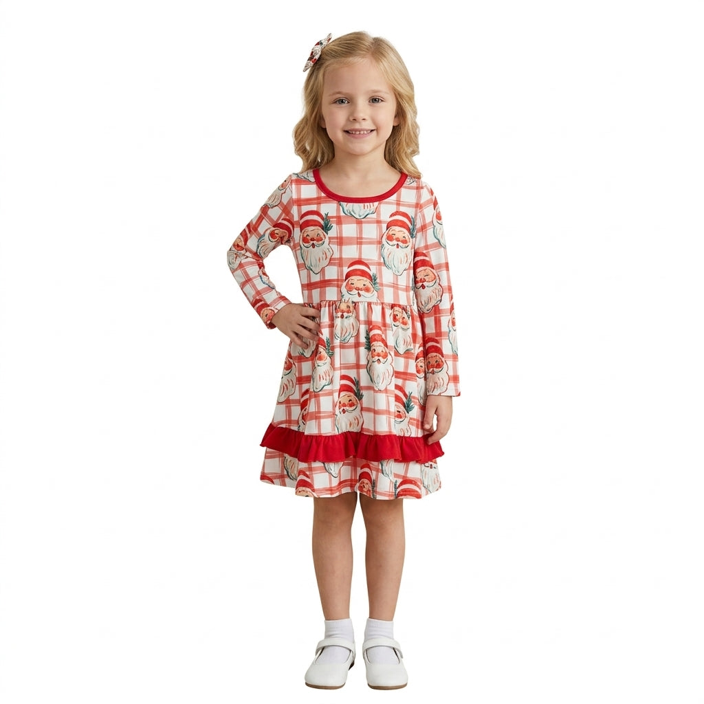 GLD1710 Christmas Santa Plaid Girl's Dress