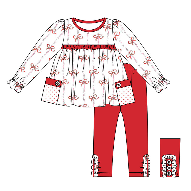 pre-order bow print Long Sleeve Girls Set GLP1761