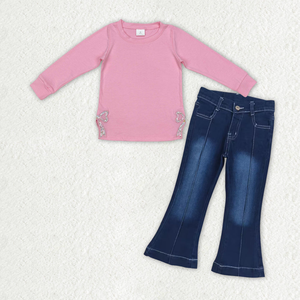 pink bow top+ Bell jeans Girls Set