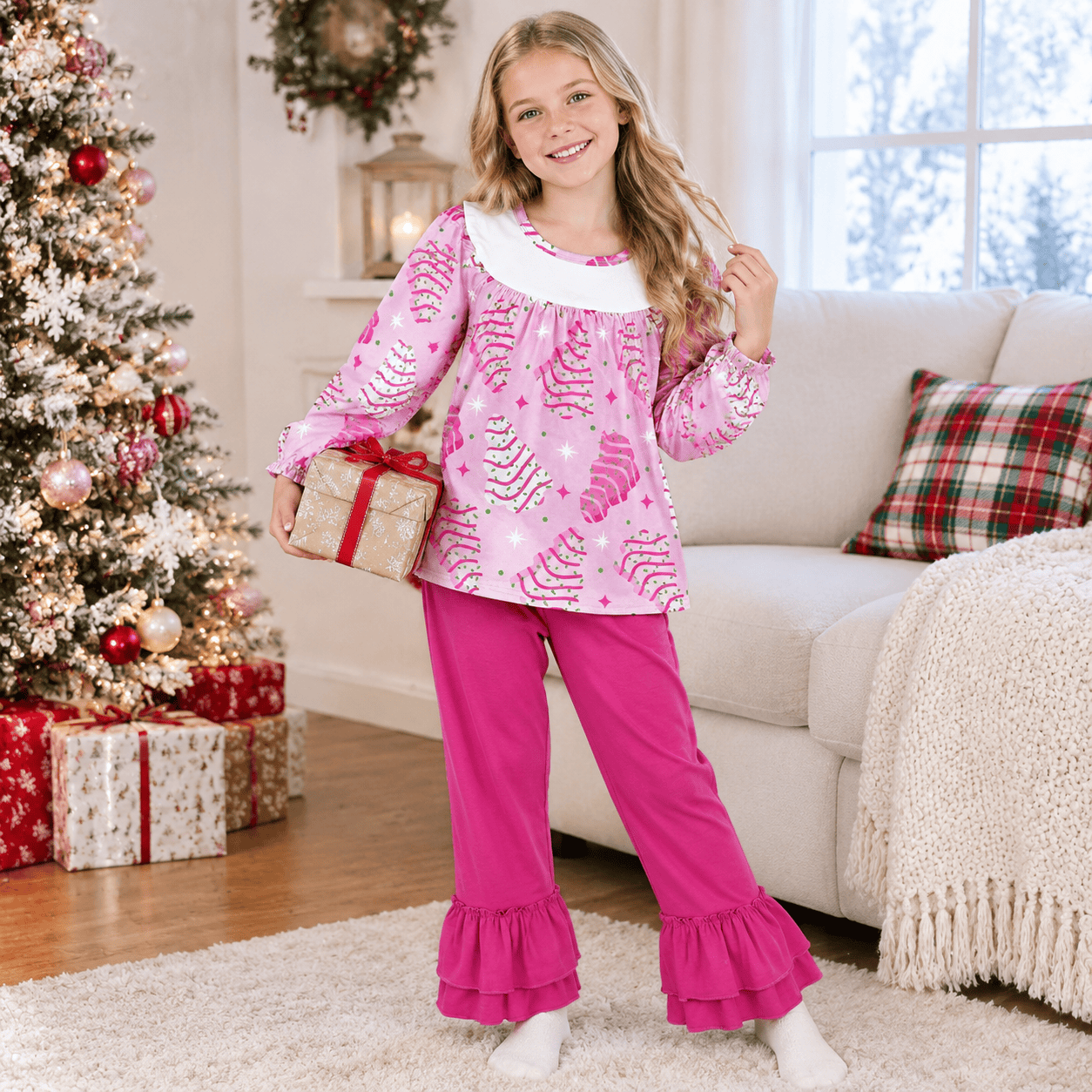 GLP2502 Christmas Trees Cake Pie Pink Girls Set
