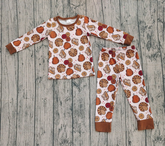 pre -order Thanksgiving turkey long sleeve kids pajamas GLP2884