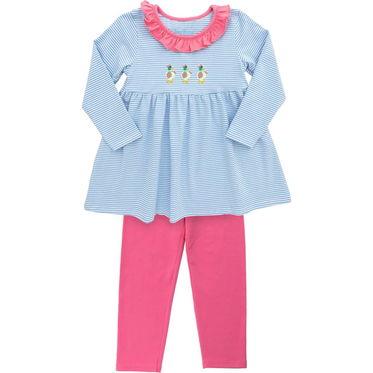 pre -order fall Blue Stripe Duck long sleeve Girls Set GLP2923
