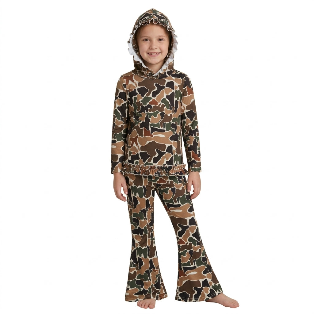 GLP3078 Hunting Camo Ruffles Hoodie Girls Set