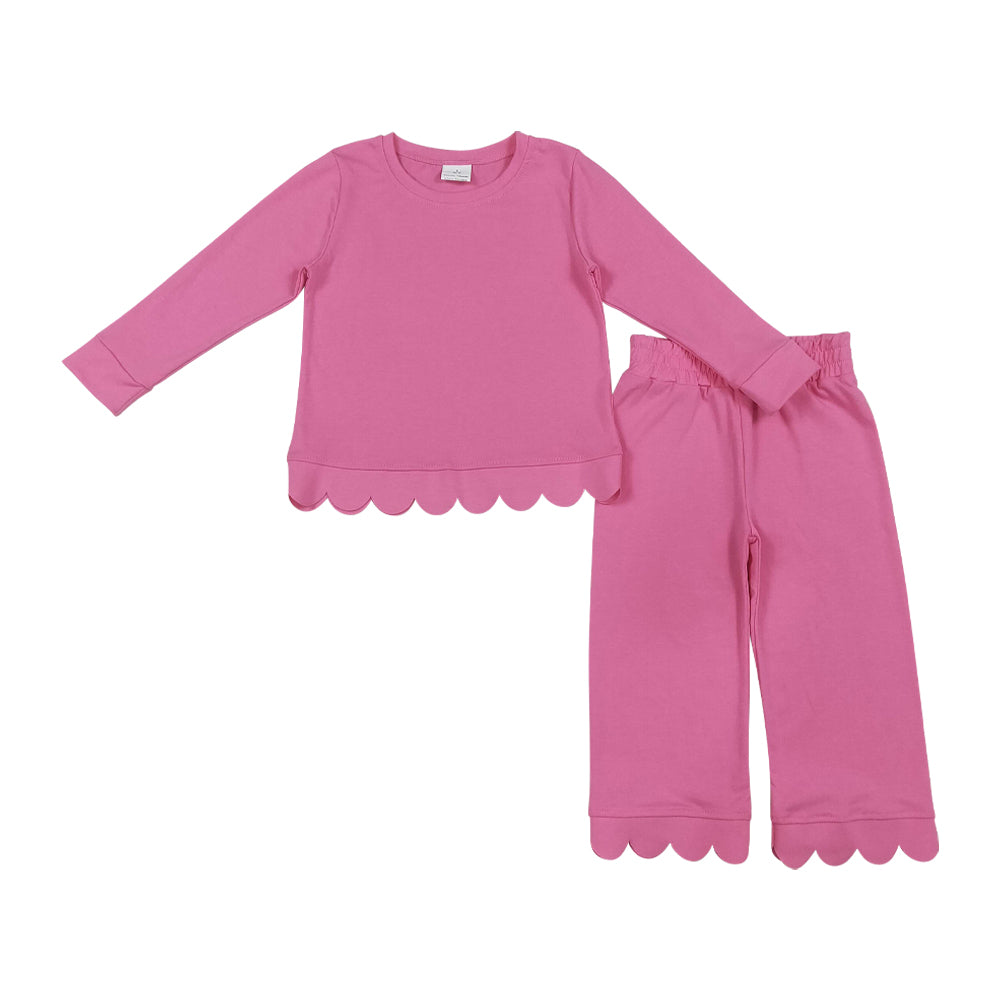 Pink scalloped edges Long Sleeve Girls Set GLP3294