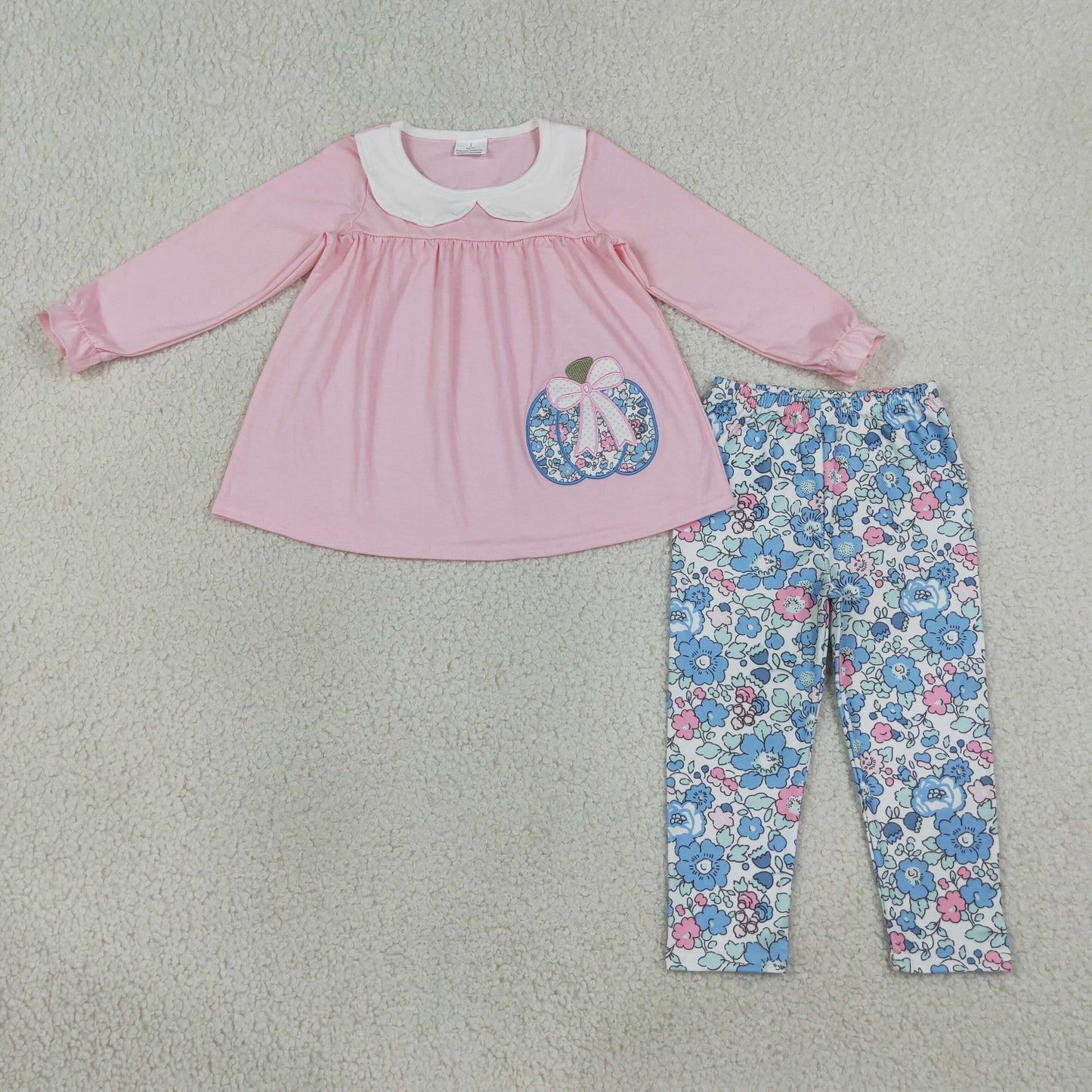 GLP3319 Embroidery Pumpkin Bows Flower Purple Girls Set