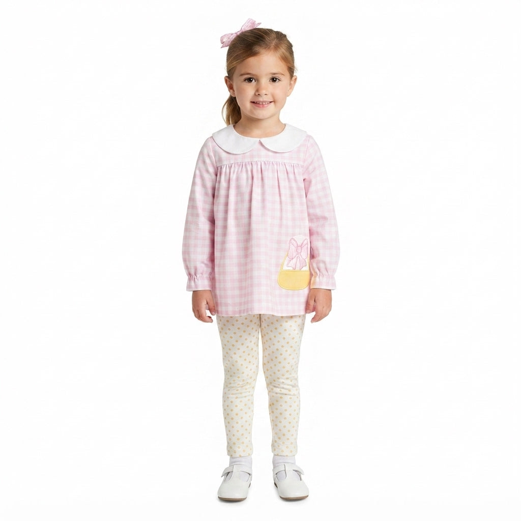 GLP3320 Embroidery Halloween Candy Corn Bows Pink Plaid Dots Girls Set