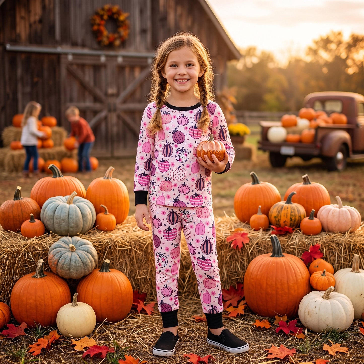 GLP3357 Pumpkin Flower Girls Pajamas Outfits