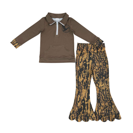 hunting deer brown Long Sleeve Girls Set GLP337