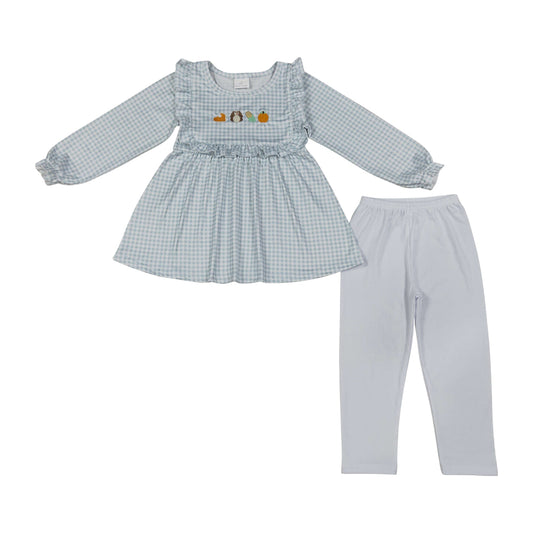 Thanksgiving Embroidered Turkey pumpkin Girls Outfits GLP3409