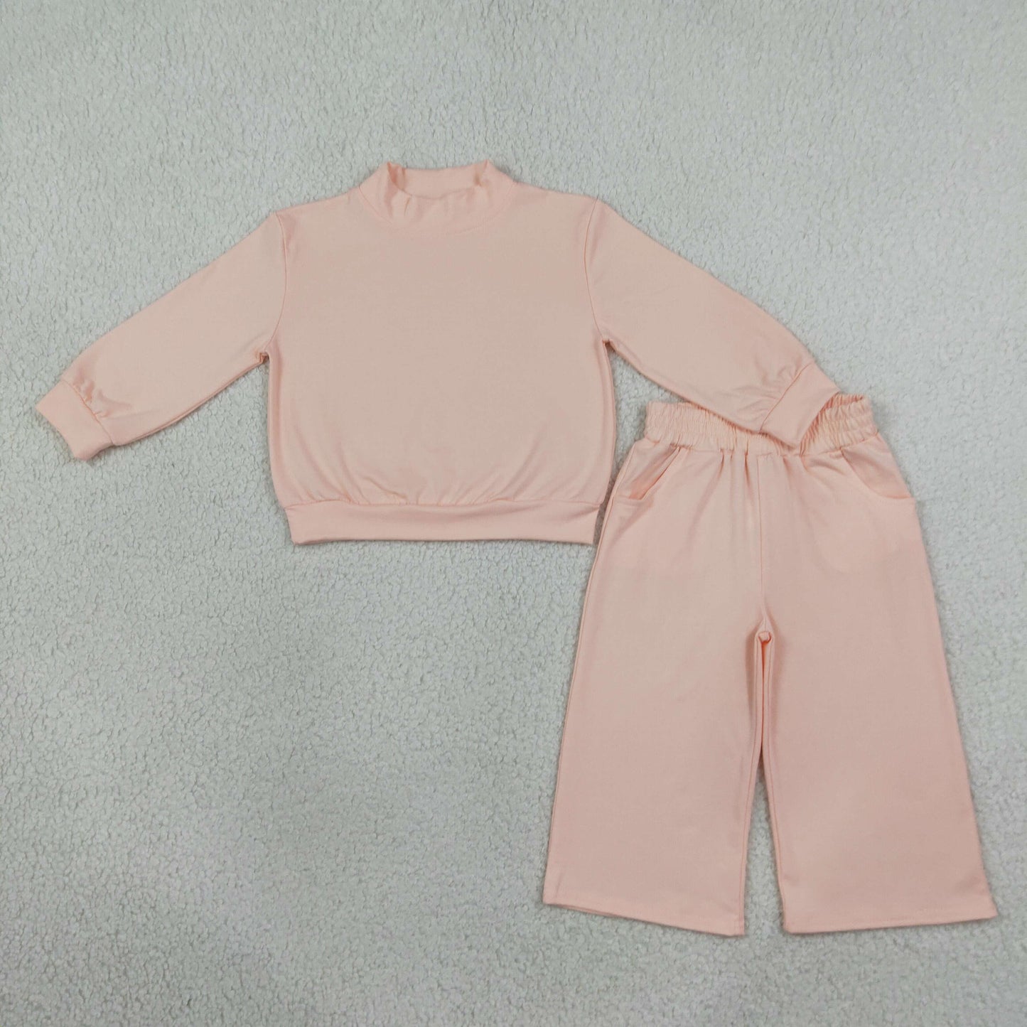 GLP3410 Solid Color Light Pink Middle Neckline Sweater Girls Set