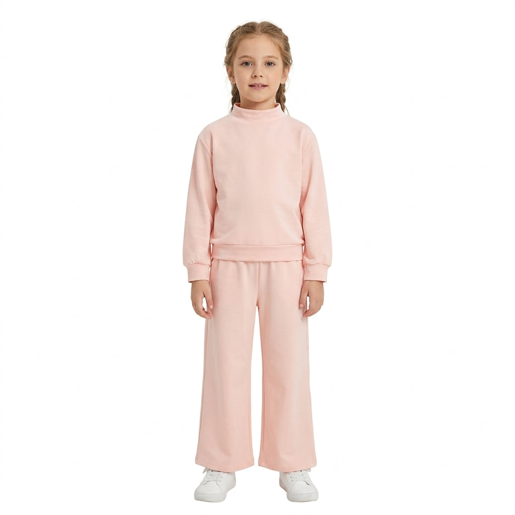 GLP3410 Solid Color Light Pink Middle Neckline Sweater Girls Set