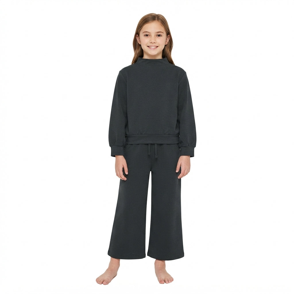 GLP3411 Solid Color Black Middle Neckline Girls Set