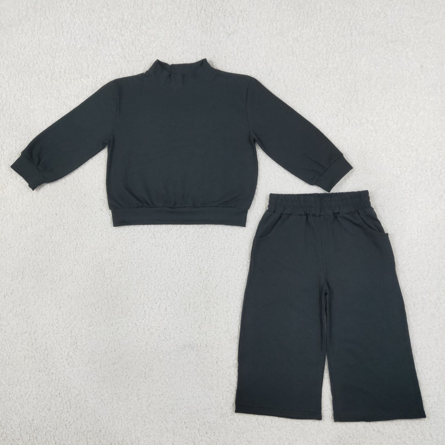 GLP3411 Solid Color Black Middle Neckline Girls Set