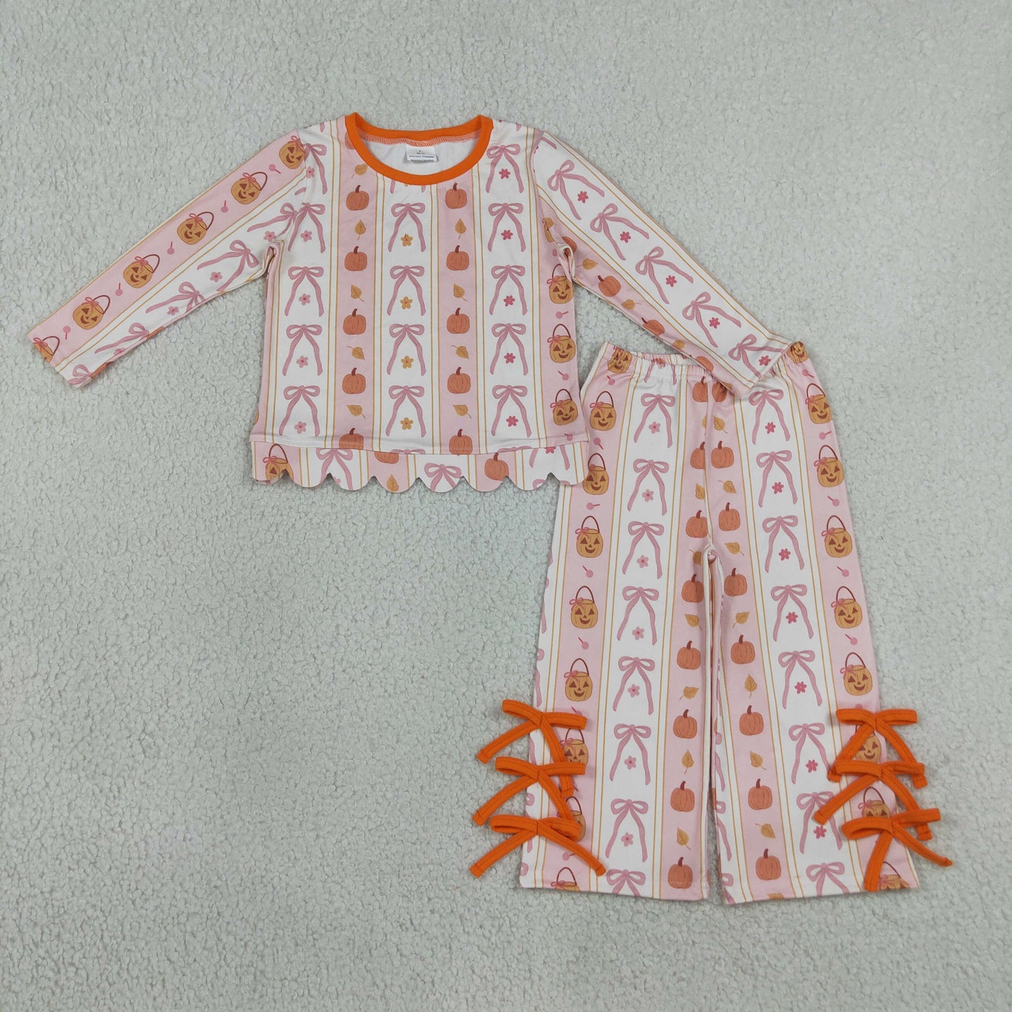 GLP3436 Fall Pumpkin Bows Scallop Edge Girls Set