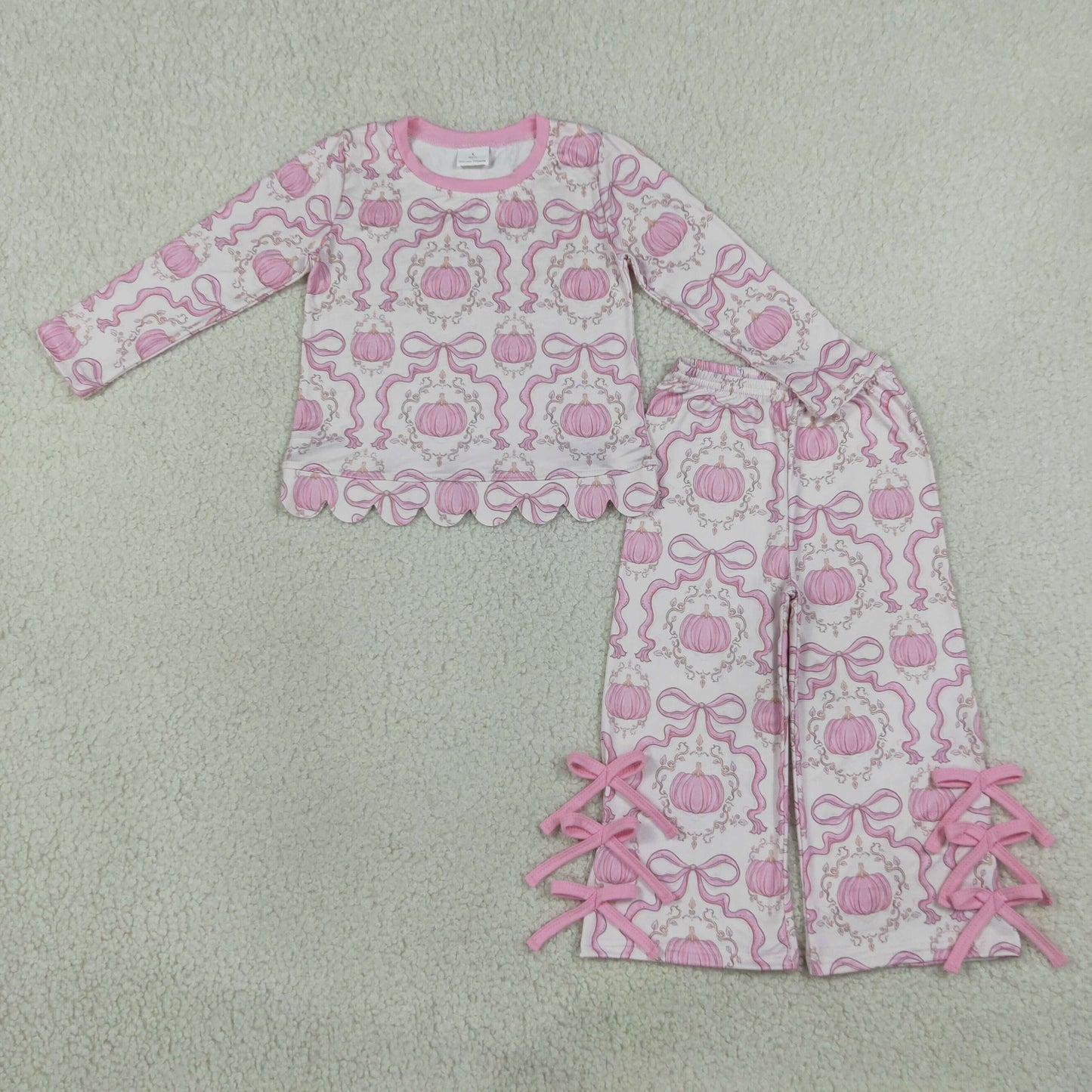 GLP3437 Fall Pumpkin Bows Pink Scallop Edge Girls Set