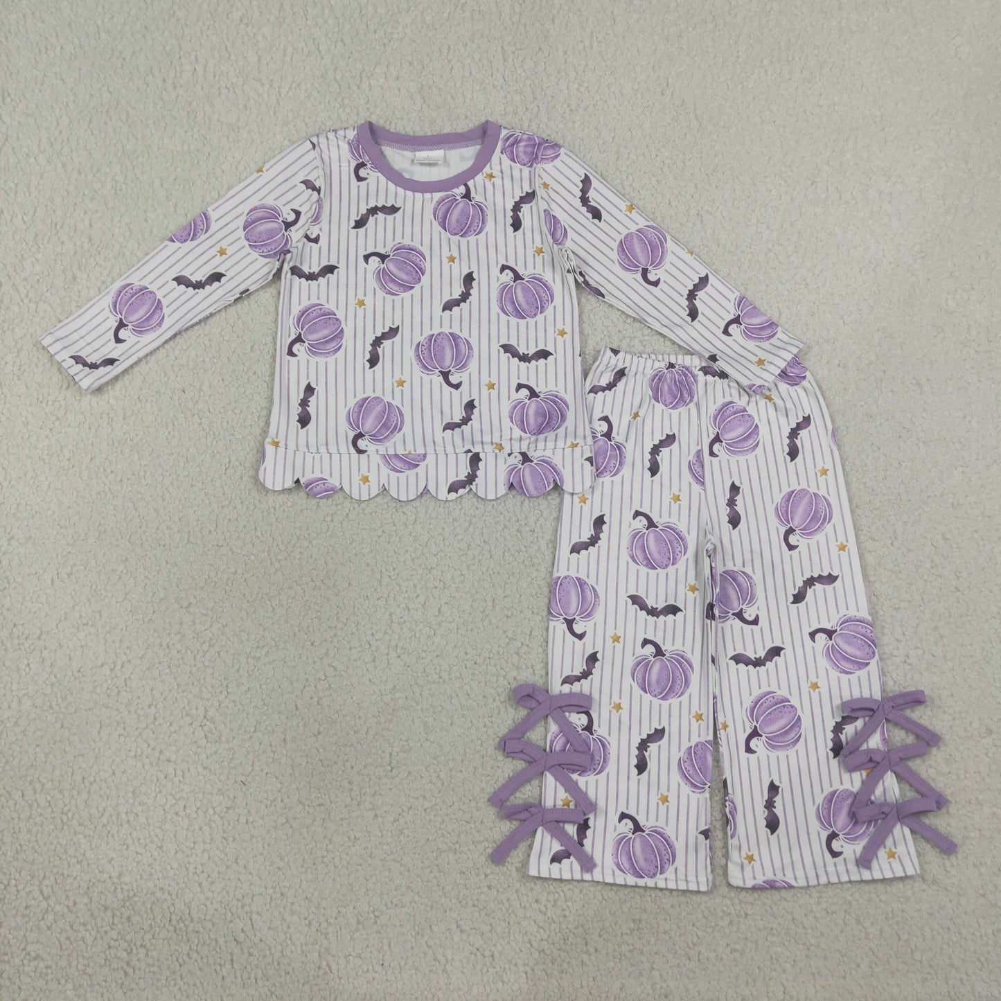 Halloween Pumpkin Ghost Bows Scallop Edge Kids Sibling Matching Clothes