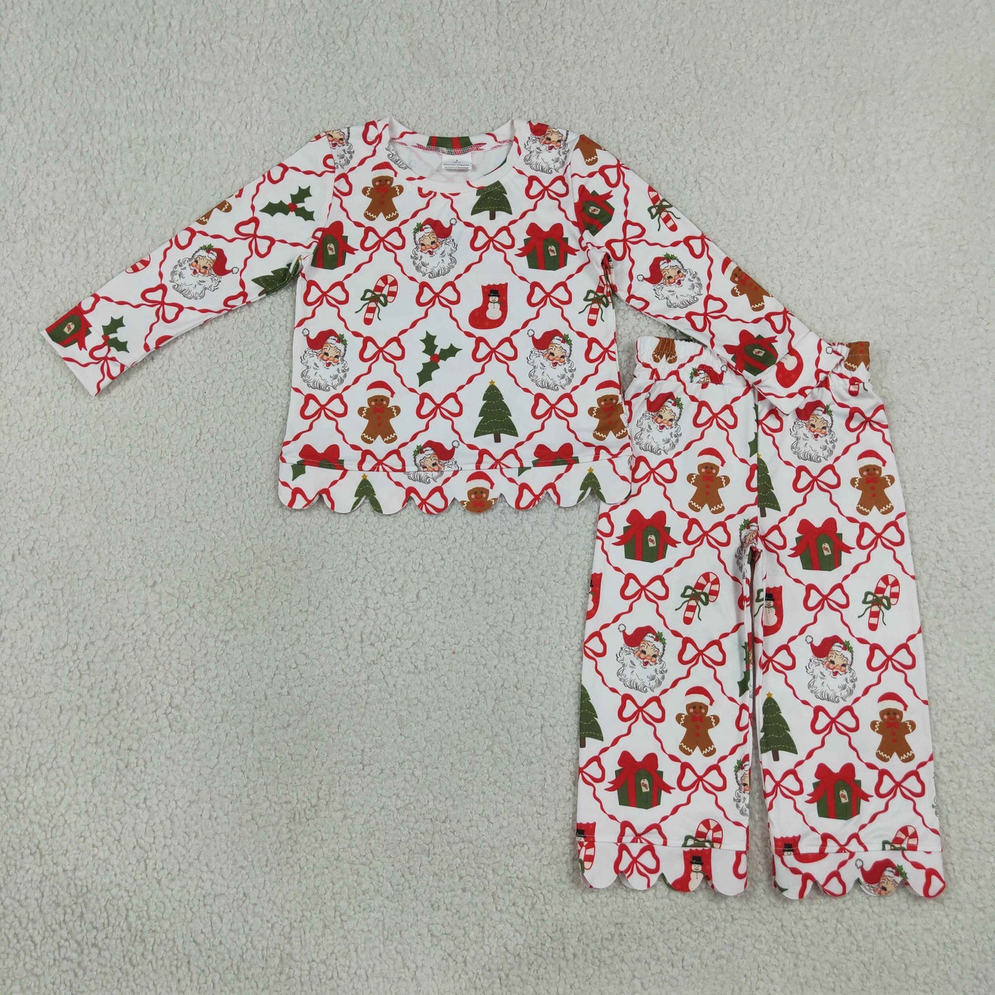 GLP3447 Christmas Santa Bows Scallop Edge Girls Outfits