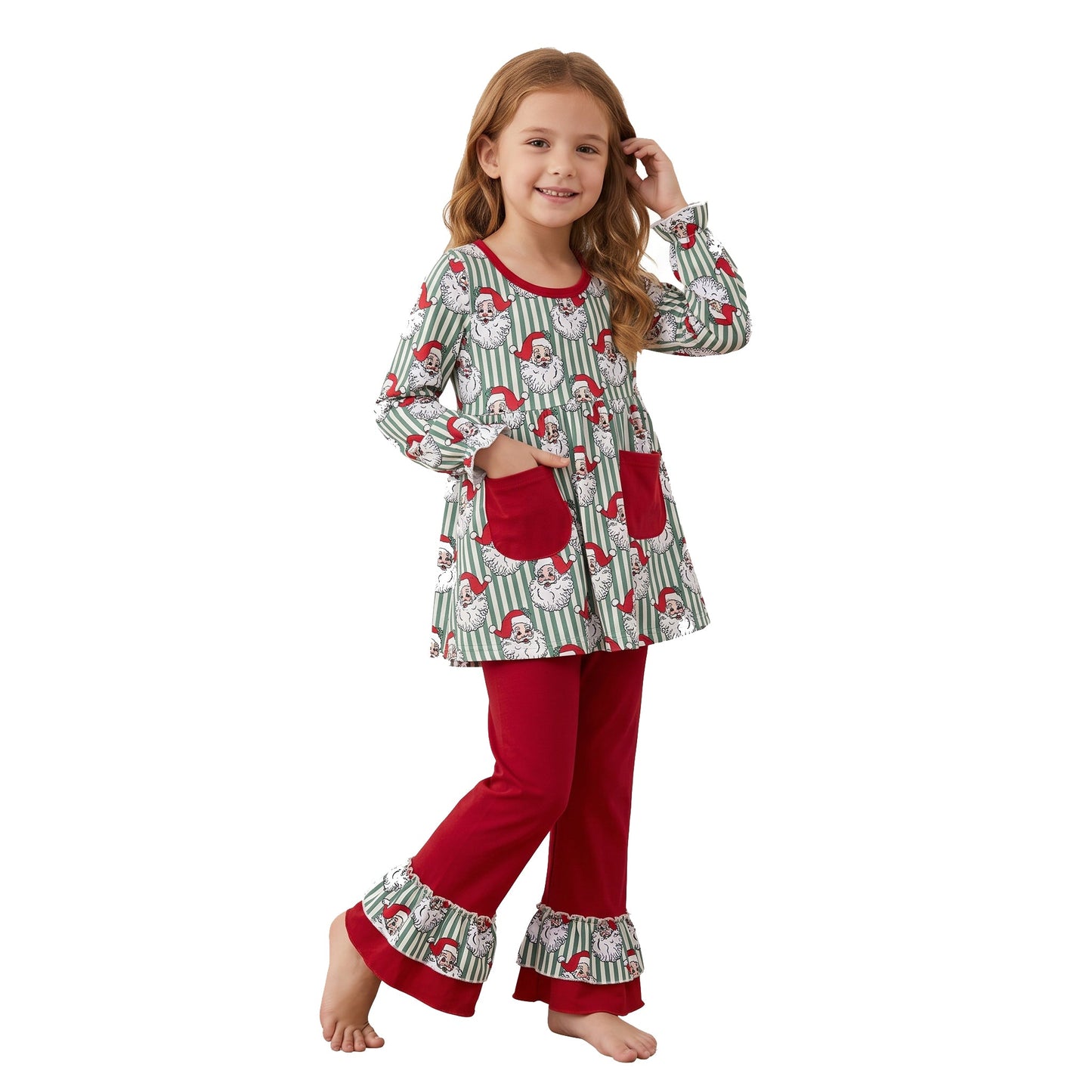GLP3454 Christmas Santa Stripe Red Girls Set