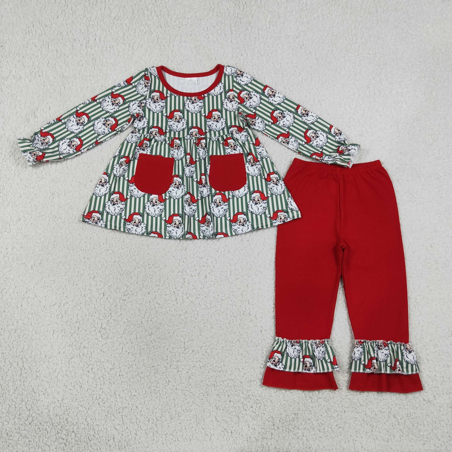GLP3454 Christmas Santa Stripe Red Girls Set
