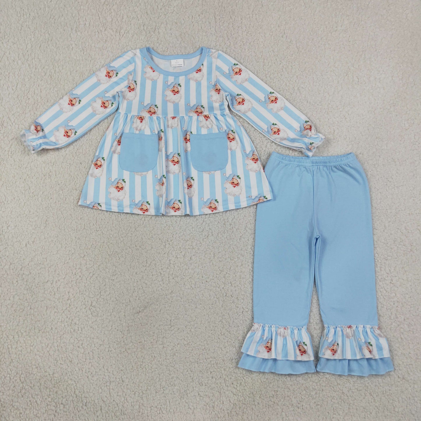 GLP3455 Christmas Santa Stripe Blue Girls Set