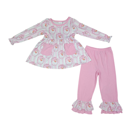 Christmas Pink Santa Long Sleeve Girls Set  GLP3456
