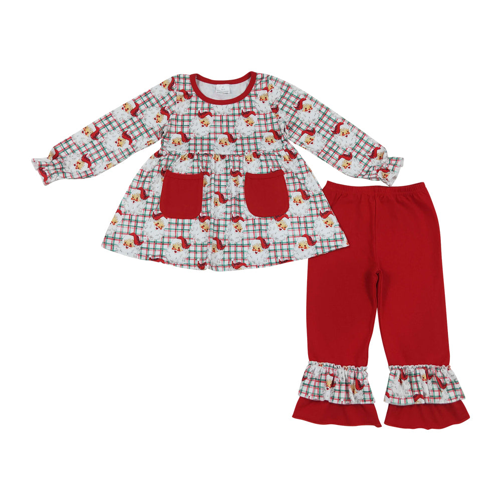 Christmas plaid Santa Long Sleeve Girls Set  GLP3457