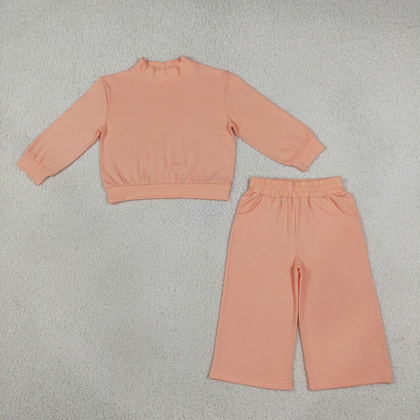 GLP3471 Solid Color Cotton Light Orange Middle Neckline Girls Set