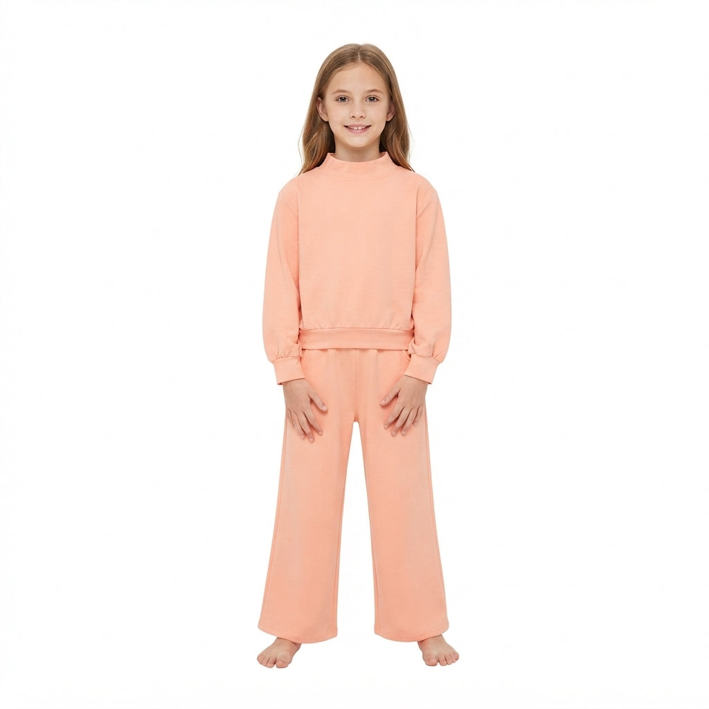 GLP3471 Solid Color Cotton Light Orange Middle Neckline Girls Set