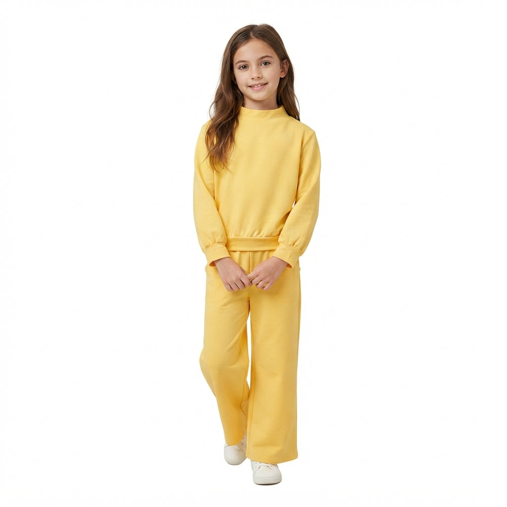 GLP3473 Solid Color Cotton Yellow Middle Neckline Girls Set