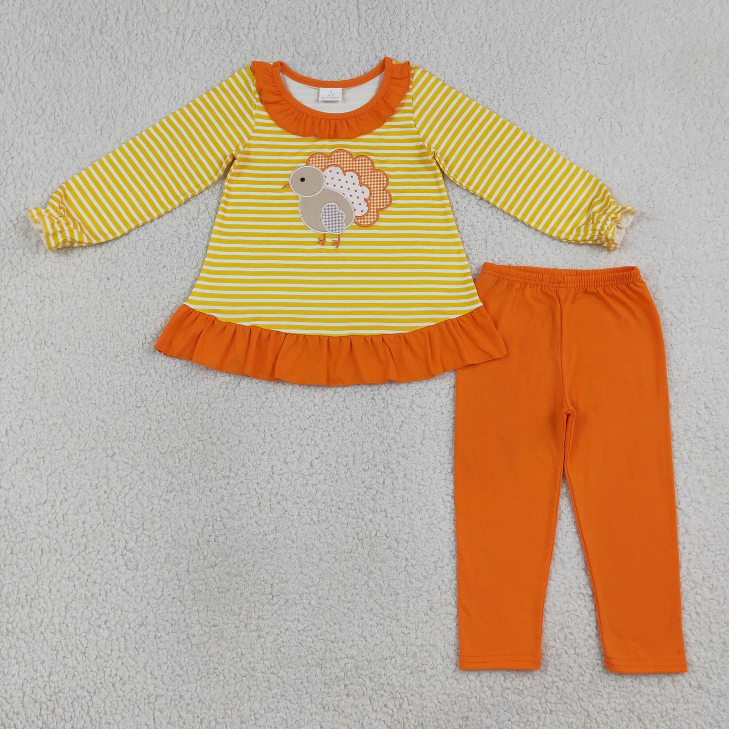 GLP3493 Thanksgiving Day Embroidery Turkey Ruffles Girls Outfits