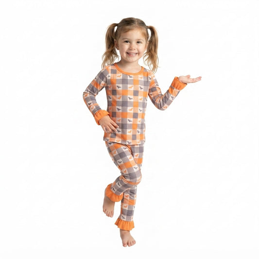 GLP3533 Halloween Bat Plaid Girls Pajamas Outfits