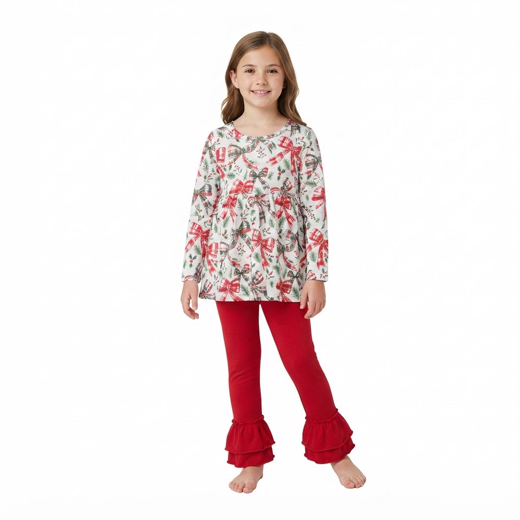 GLP3541 Christmas Coquette Bows Red Girls Set