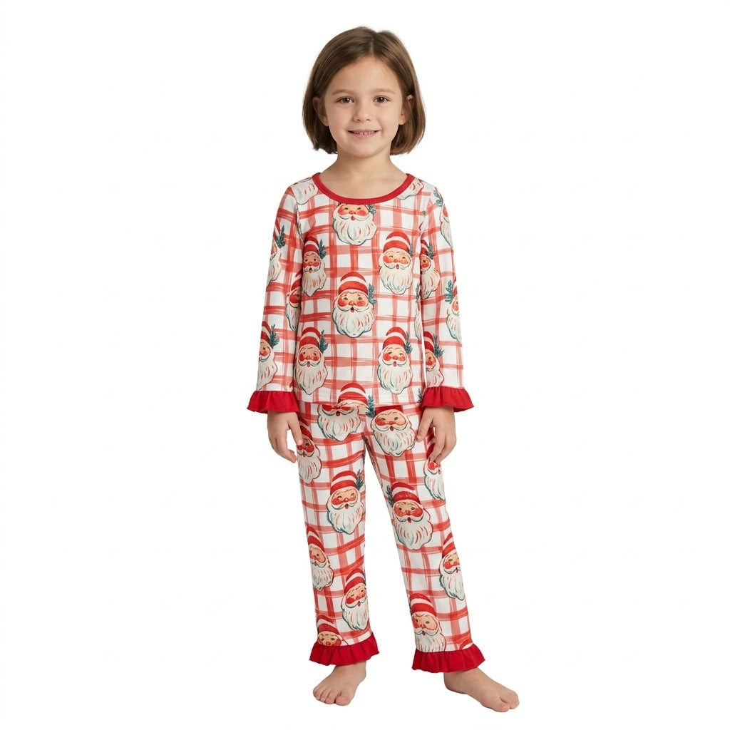GLP3542 Christmas Santa Plaid Girls Pajamas Outfits