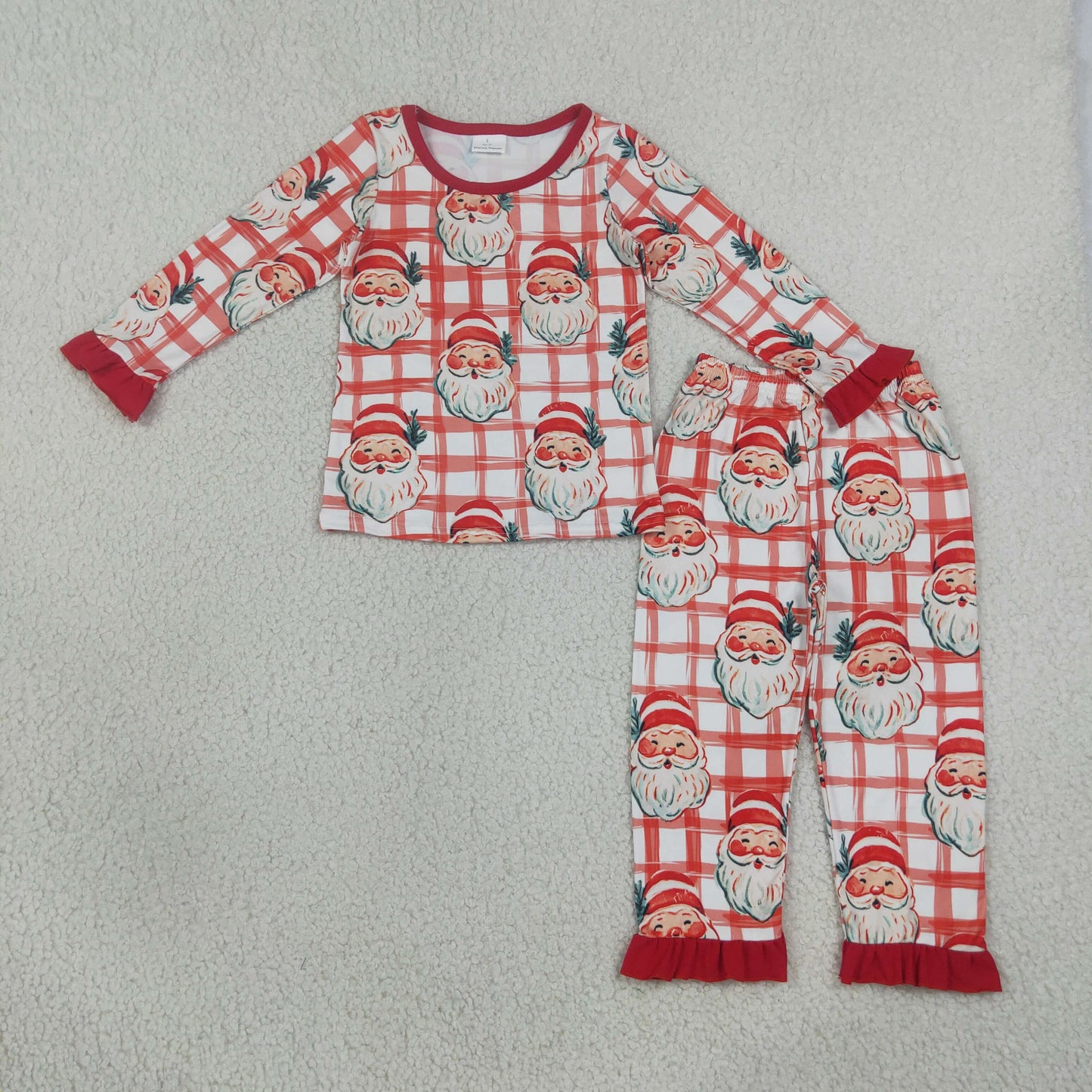 GLP3542 Christmas Santa Plaid Girls Pajamas Outfits