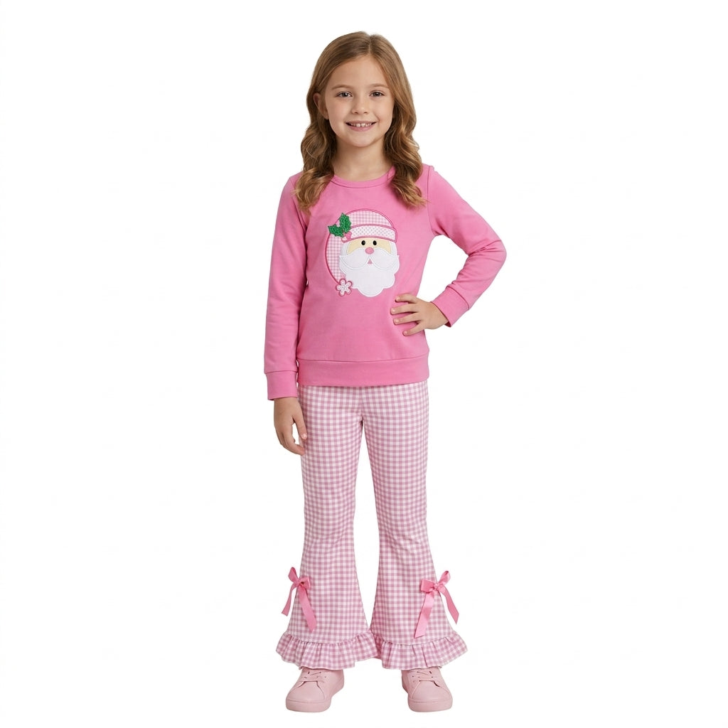 GLP3561 Embroidery Christmas Santa Rose Red Girls Set