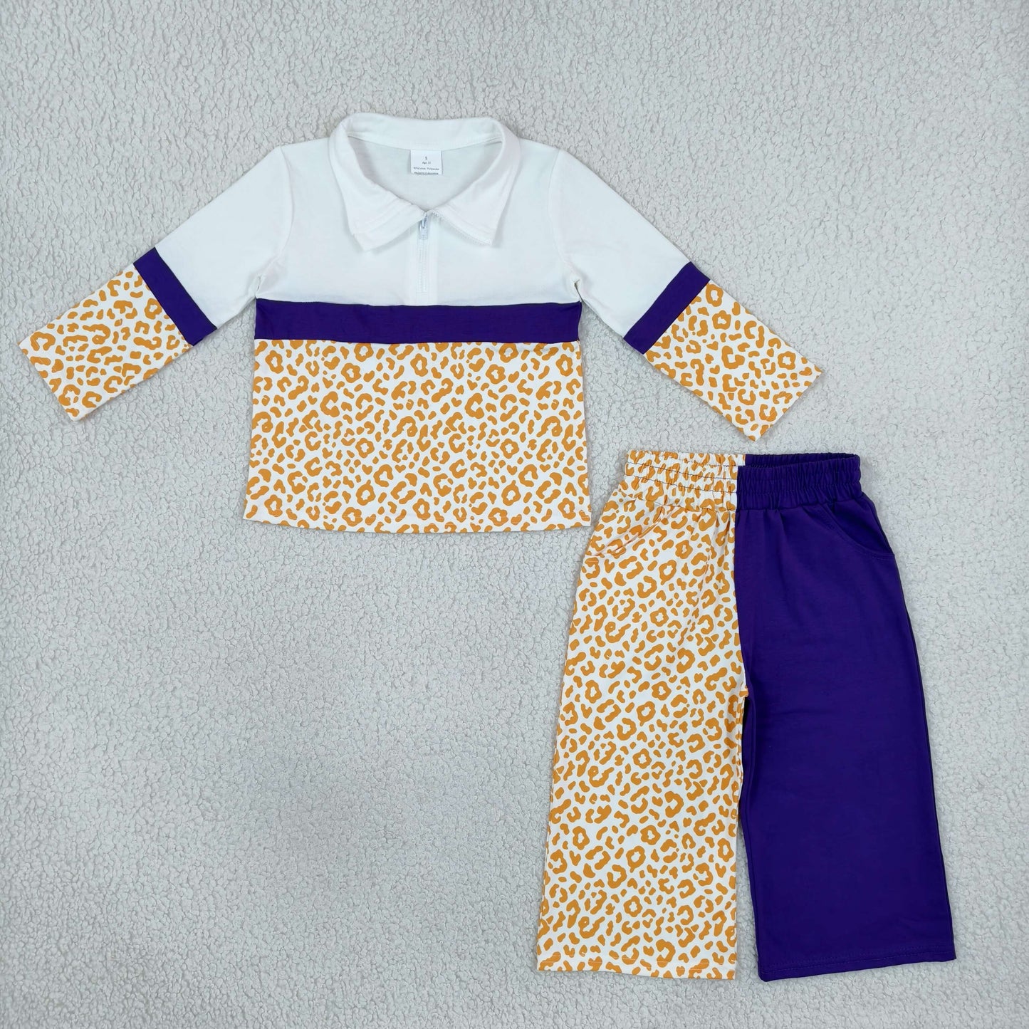 GLP3580 School Team Orange Leopard Pullover Girls Wide Leg Outfits
