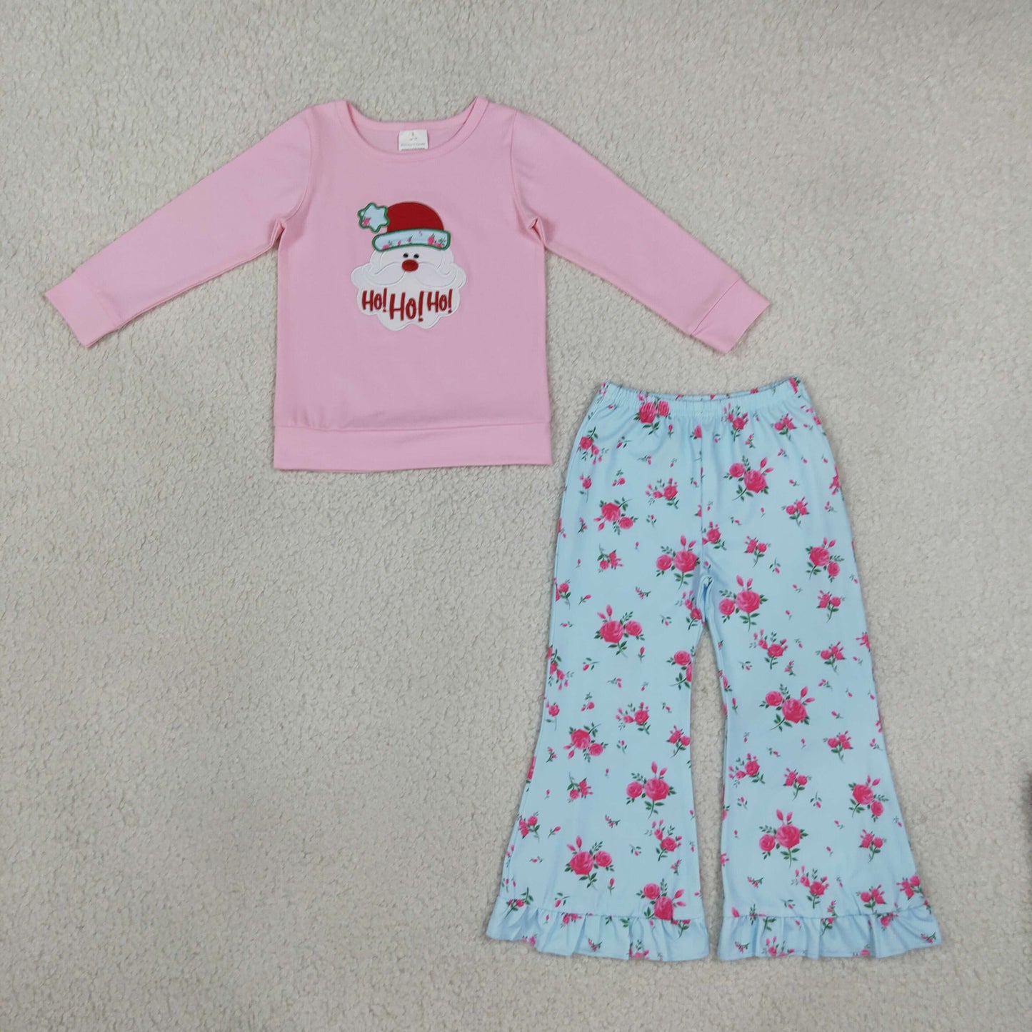 GLP3596 Embroidery Christmas Santa HOHOHO Flower Girls Set
