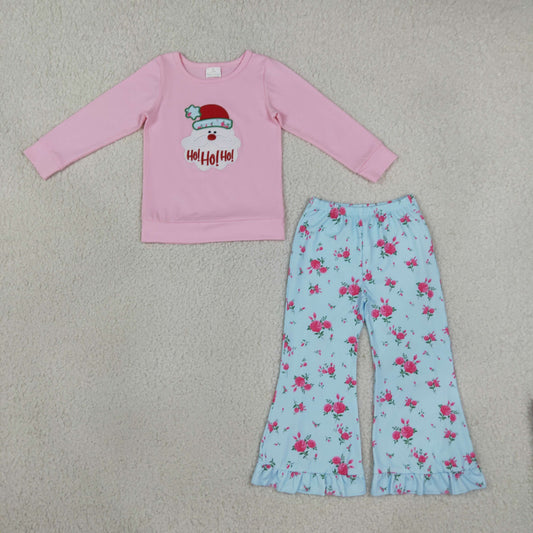 GLP3596 Embroidery Christmas Santa HOHOHO Flower Girls Set