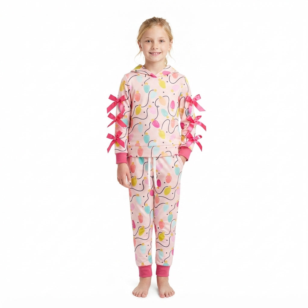 GLP3613 Christmas Colorful Lanterns Bows Hoodie Girls Outfits