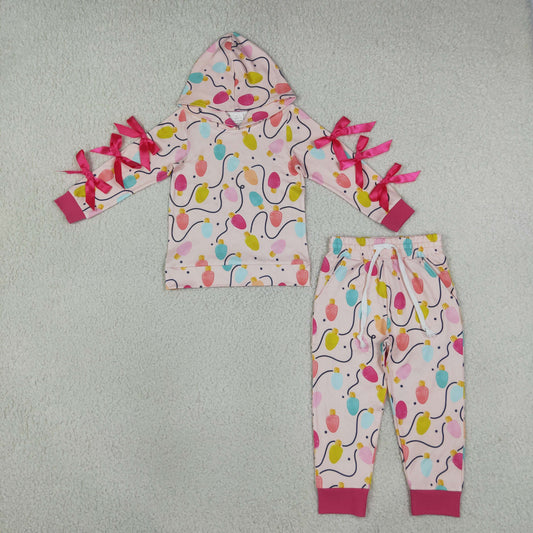 GLP3613 Christmas Colorful Lanterns Bows Hoodie Girls Outfits
