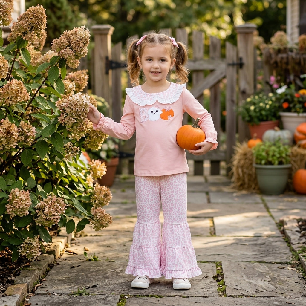 GLP3630 Halloween Boo Ghost Pumpkin Pink Girls Set