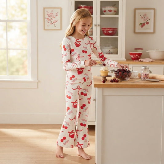 GLP3636 Valentine's Day Cherry Bows Red Ruffles Girls Set
