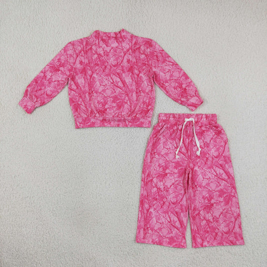 GLP3650 Hunting Leaves Rose Red Middle Neckline Girls Set